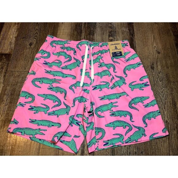 Chubbies NWT 7" Classic Swim Trunks in The Glades Pink Alligators Size Medium - Picture 3 of 7